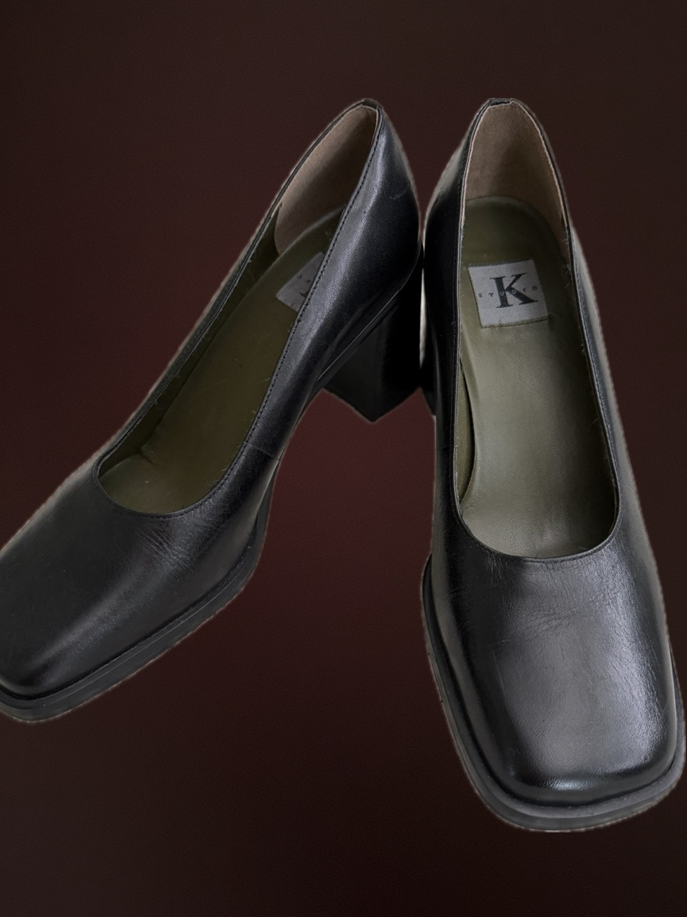 Y2K Studio K Black Square Toe Block Heel Pumps
